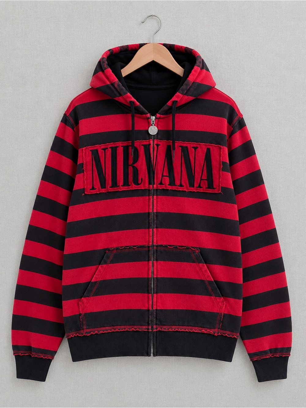 Vintage NIRVANA Red & Black Striped Zip Hoodie 2007
